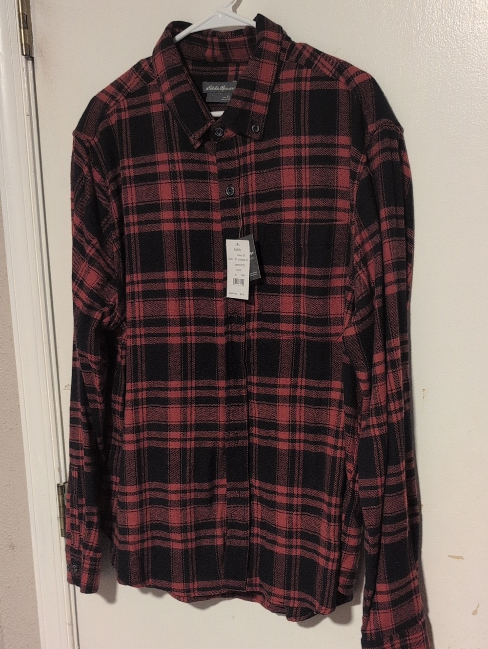 Eddie Bauer Men's Red & Black Plaid Button-Up Shirt